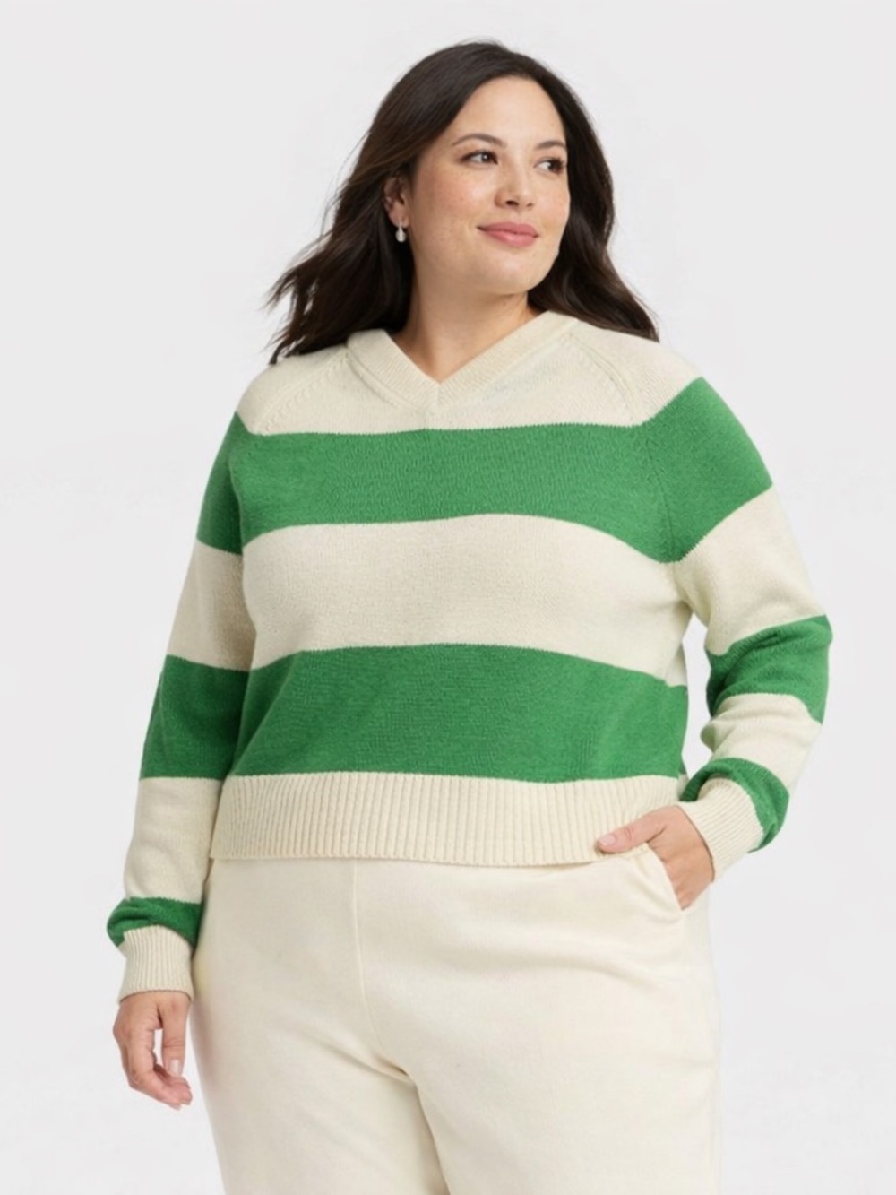 A New Day Women's Long Sleeve High V-Neck Pullover Sweater Size XXL
